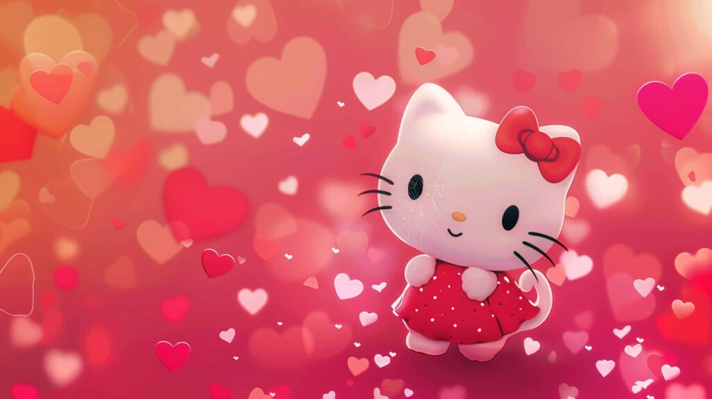 Adorable Hello Kitty Wallpaper with Red Hearts for Valentine's Day