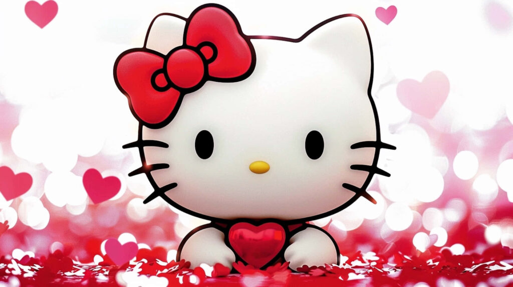 Charming Valentine Hello Kitty Wallpaper with Hearts Background