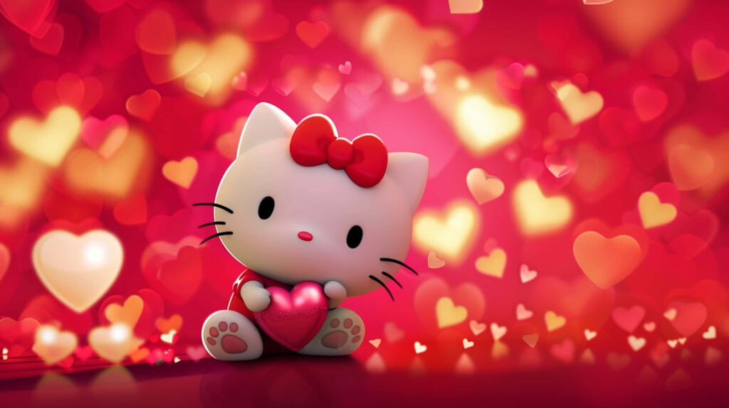 Adorable Hello Kitty Wallpaper for Valentine's with Heart Patterns