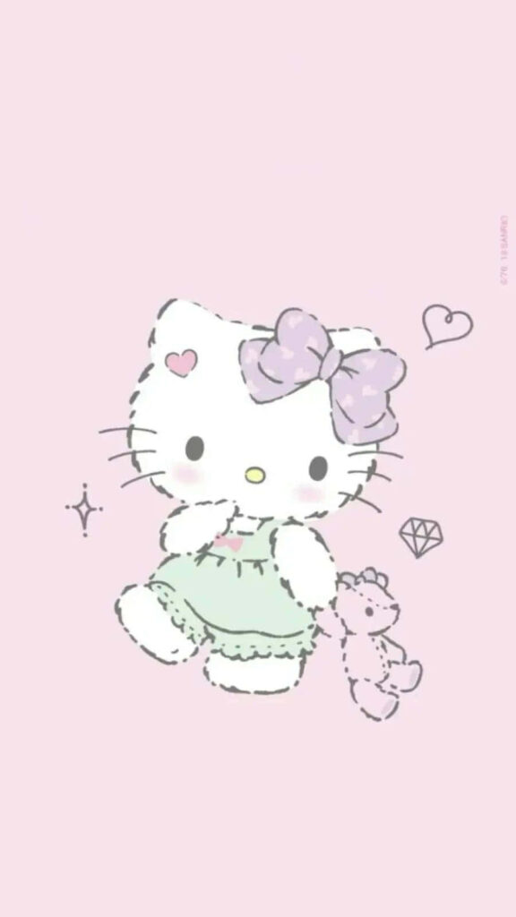 Adorable Pastel Hello Kitty Wallpaper with Teddy Bear & Soft Pink Background