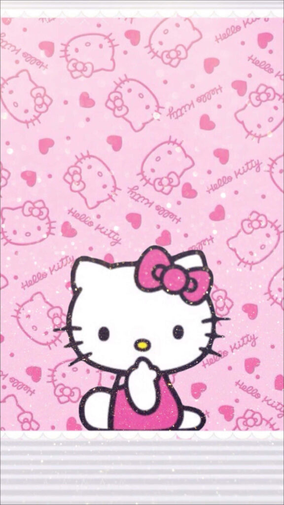 Charming Hello Kitty Wallpaper: Pink Background with Hearts & Sparkles