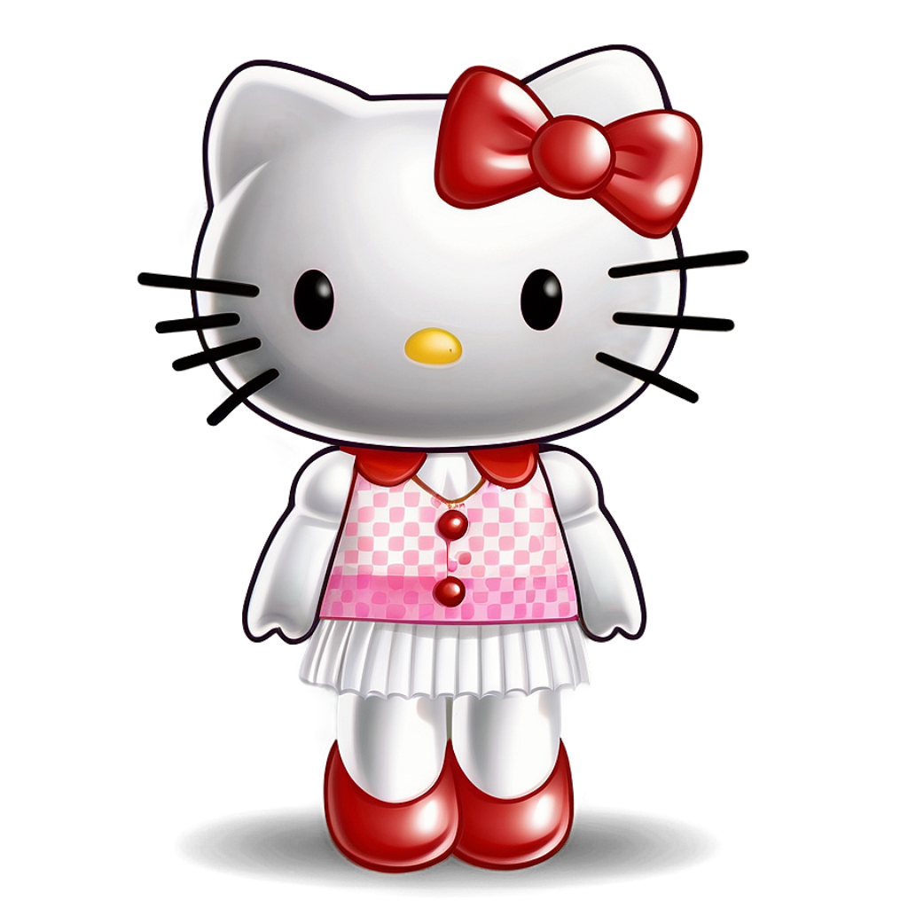 Adorable Hello Kitty in Pink Checkered Dress on Soft Gradient Background Wallpaper