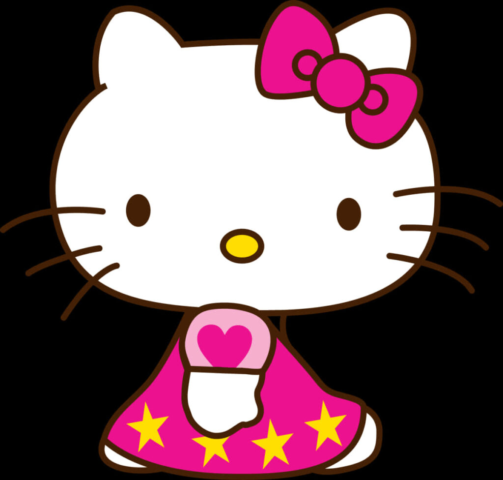 Charming Hello Kitty in Pink Dress with Heart Plant - Cute Wallpaper