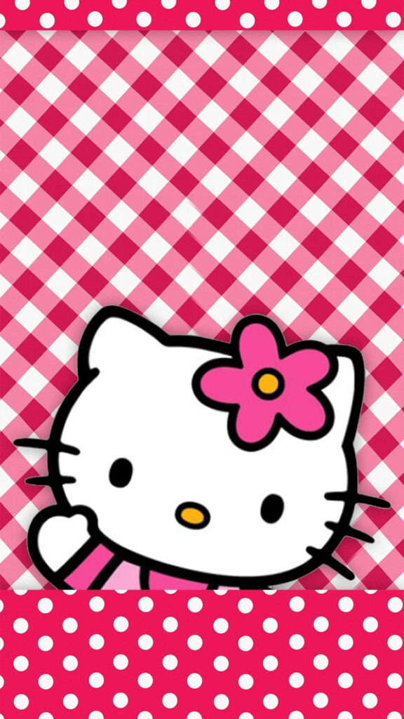 Adorable Hello Kitty Wallpaper: Playful Pink & White Checkered Design