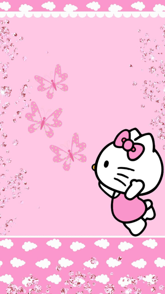 Charming Hello Kitty Wallpaper with Butterflies on Pink Background