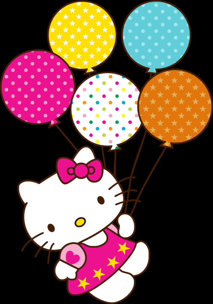 Adorable Hello Kitty with Colorful Balloons - Whimsical Wallpaper