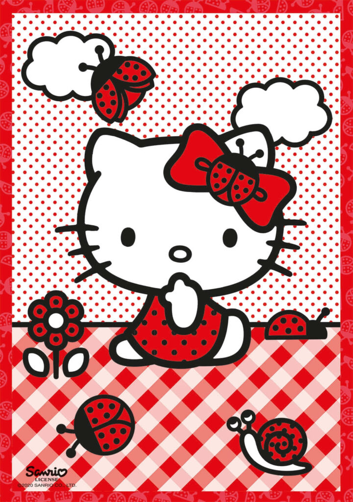 Charming Hello Kitty Wallpaper with Ladybugs & Floral Design