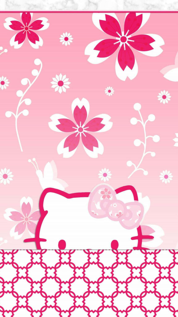 Charming Hello Kitty Wallpaper: Pink Floral & Geometric Design