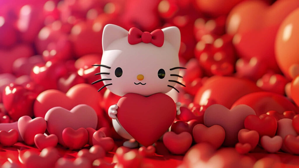 Adorable Hello Kitty Wallpaper with Hearts for Valentine's Day