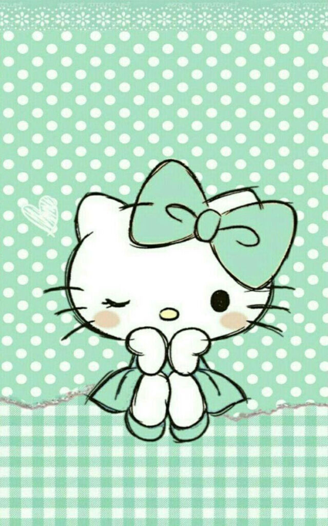 Teal Polka Dot Hello Kitty Wallpaper - Cute & Adorable Design
