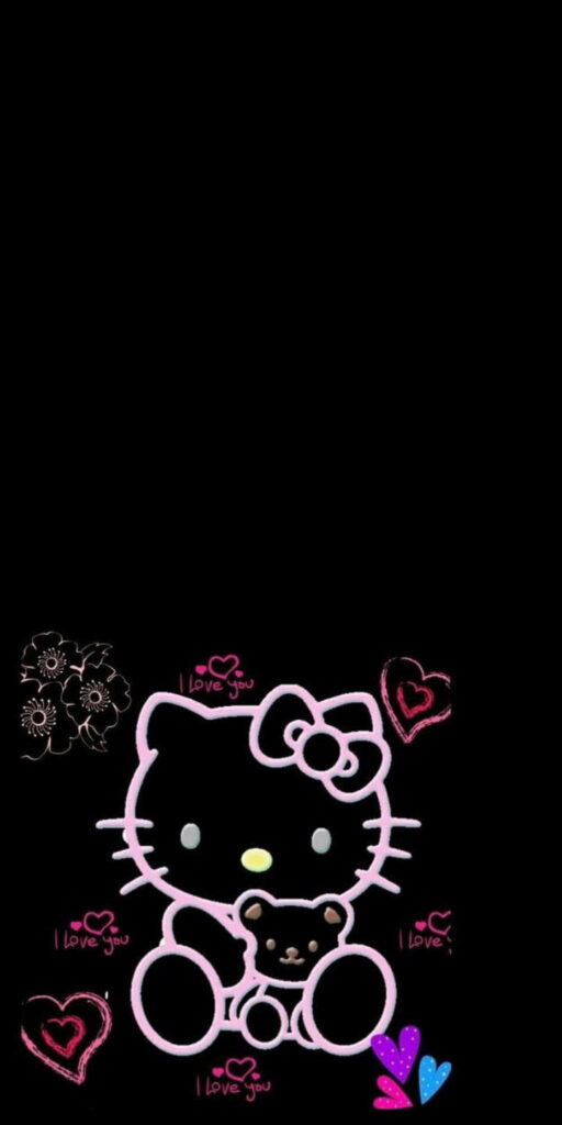 Cute Hello Kitty Wallpaper with Teddy Bear & Colorful Hearts
