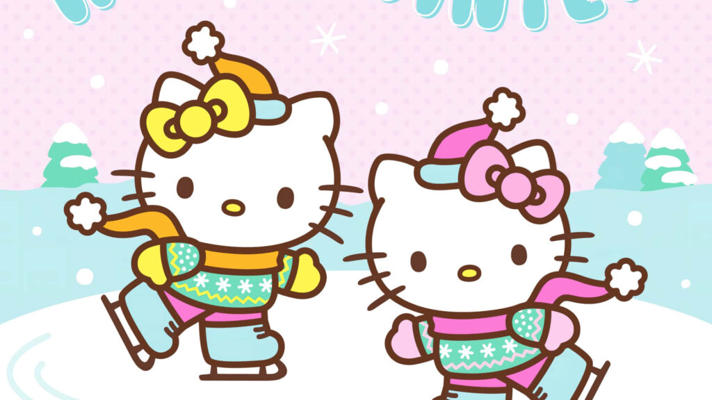 Playful Hello Kitty Winter Fun: Ice Skating Wallpaper Background