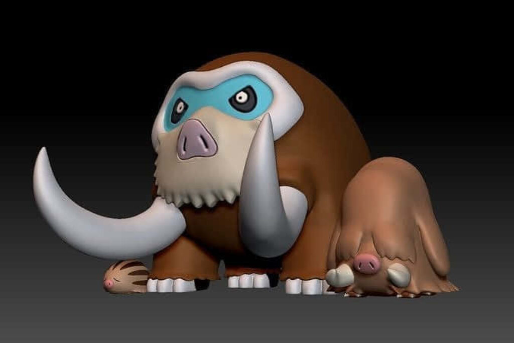 Charming 3D Ice-Type Creatures Wallpaper: Swinub, Piloswine, Mamoswine