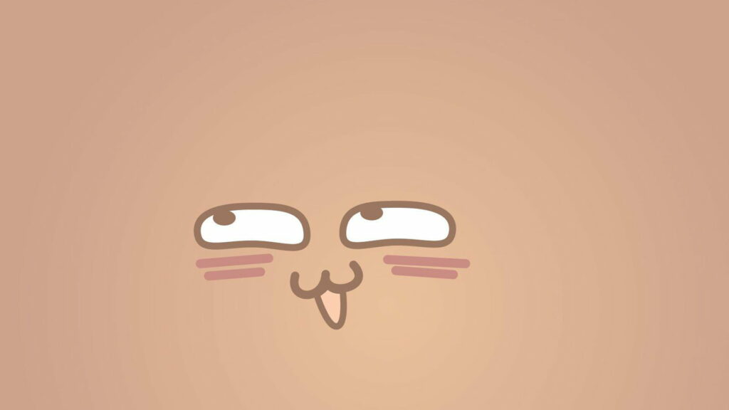 Cute kawaii face with playful tongue blushing cheeks soft beige background cartoon wallpaper