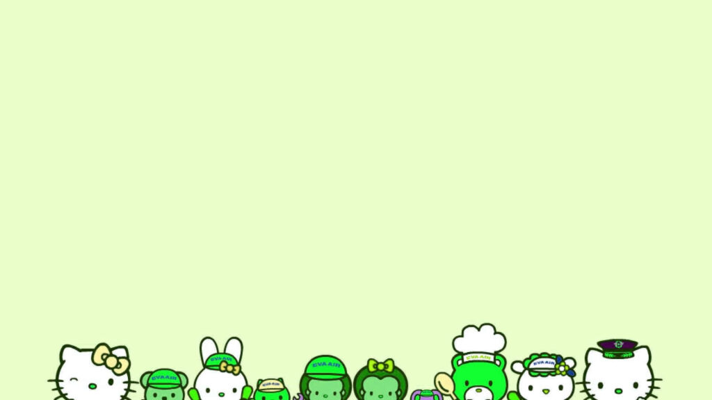Adorable Hello Kitty & Friends Kawaii Wallpaper on Light Green Background