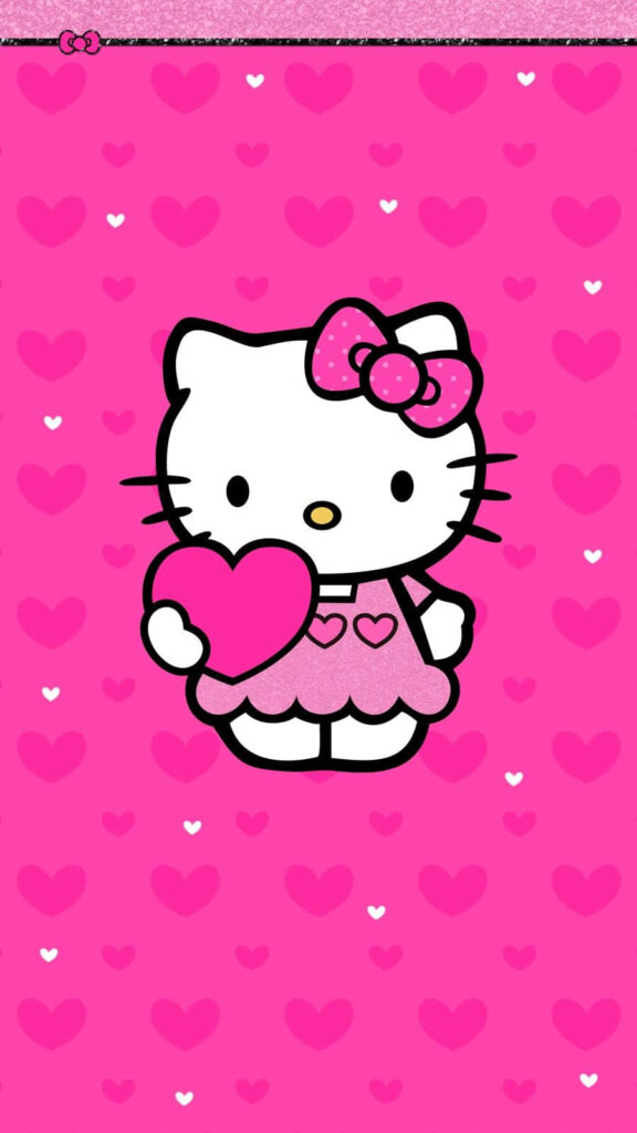 Kawaii Hello Kitty Wallpaper: Cute Pink Heart Background for Phones