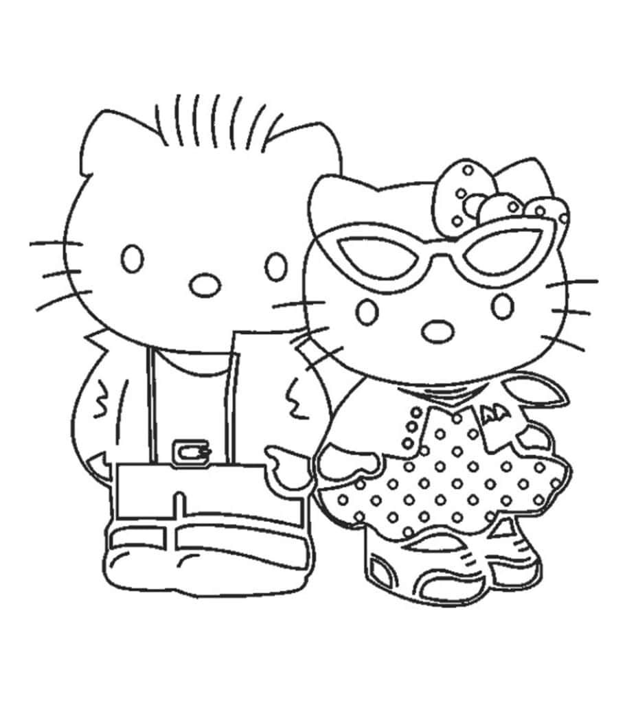 Kawaii Hello Kitty Line Art Wallpaper: Cute & Fashionable Design