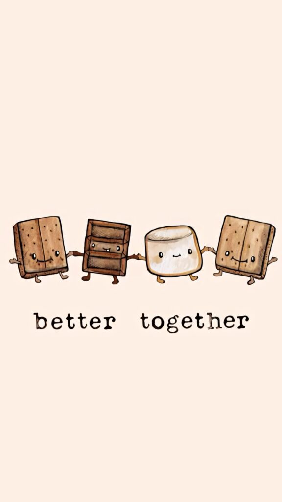 Kawaii S'mores Characters Holding Hands - Cheerful Wallpaper Background