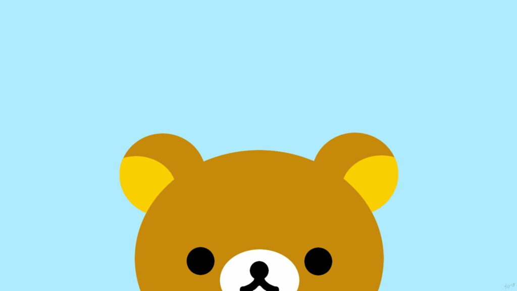 Cute kawaii teddy bear with soft brown fur and yellow ears on light blue background wallpaper