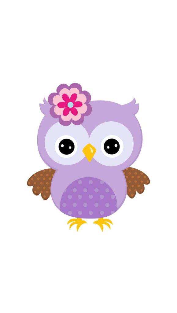 Adorable Lavender Cartoon Owl Wallpaper with Pink Flower Accent