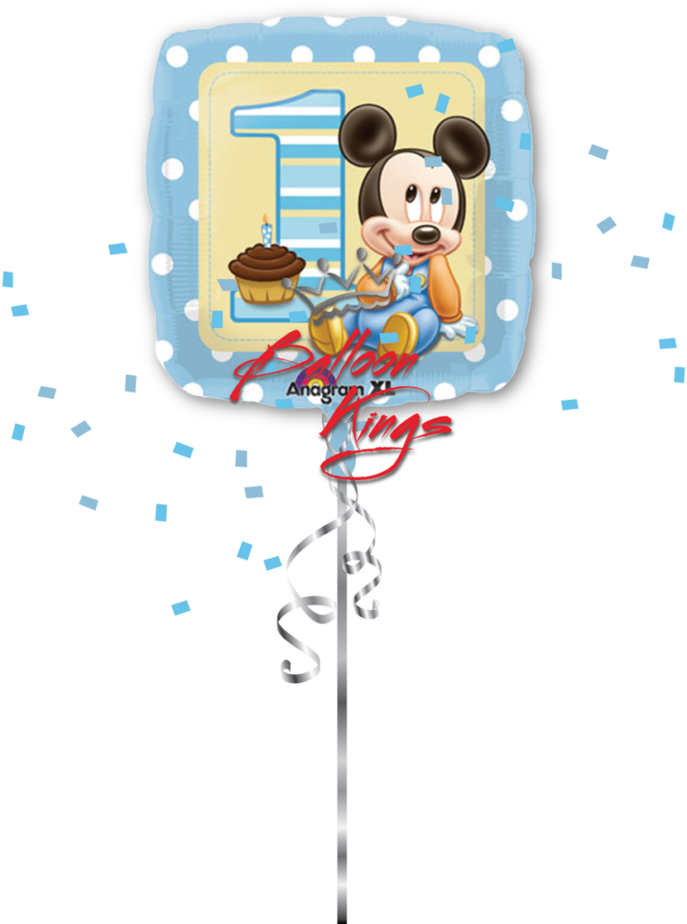 Cute Mickey Mouse First Birthday Wallpaper with Cupcake & Confetti