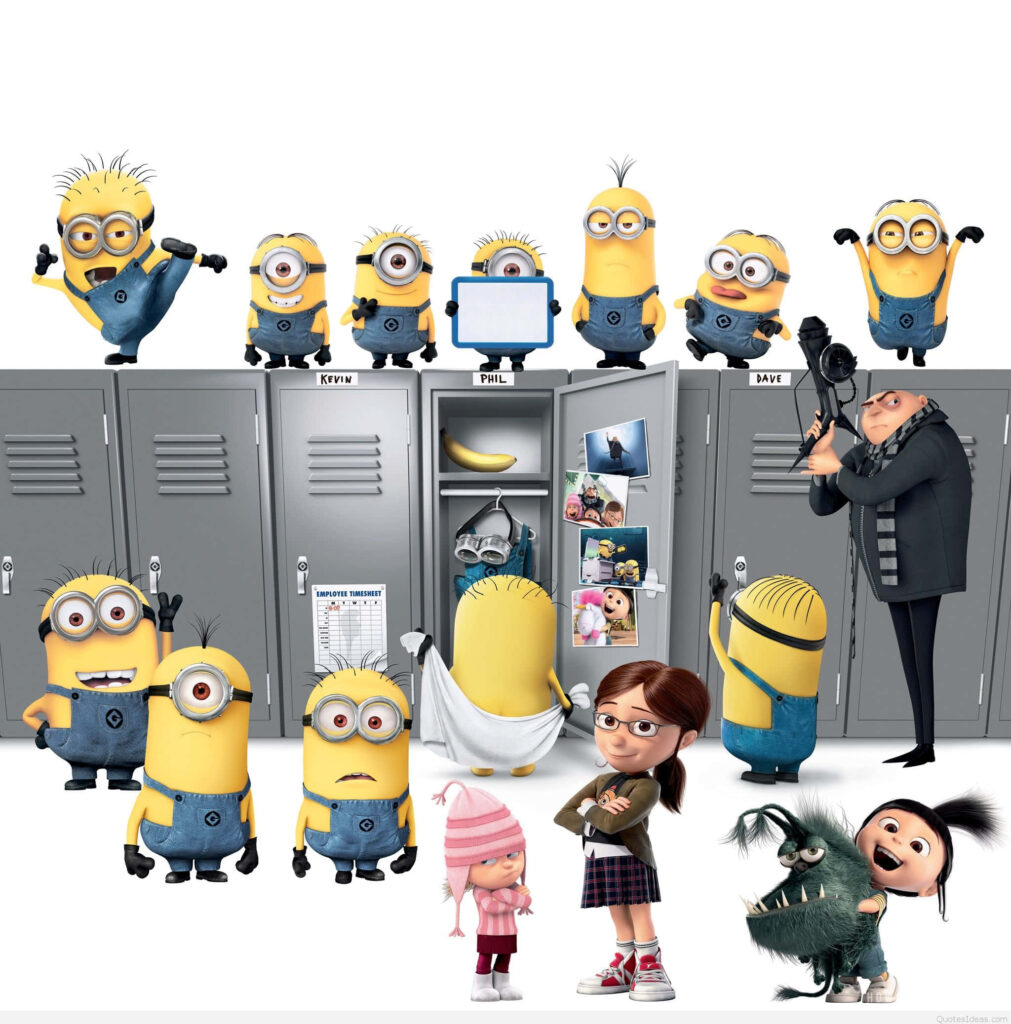 Charming Despicable Me Wallpaper: Minions with Gru and the Girls