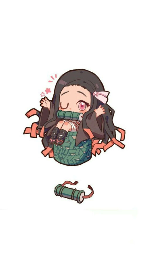 Chibi Nezuko Kamado Wallpaper: Cute Bamboo Basket Design
