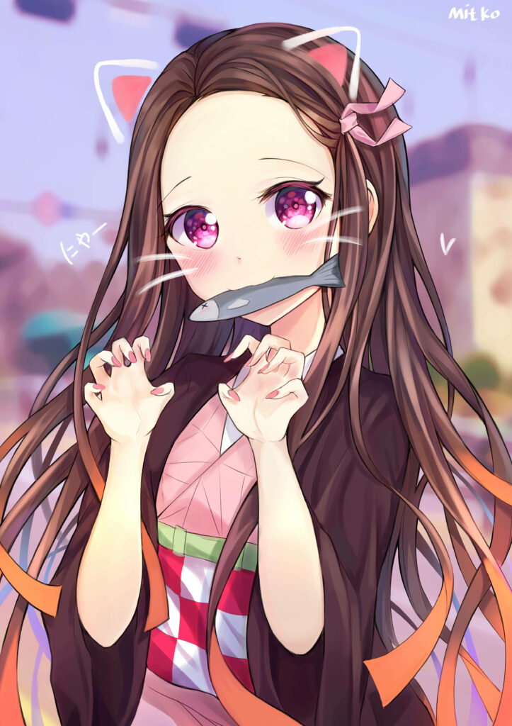 Adorable Nezuko Kamado Wallpaper for iPhone – Anime Background