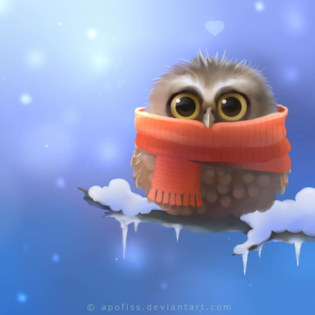 Charming Owl in Orange Scarf: Cozy Winter Wallpaper Background