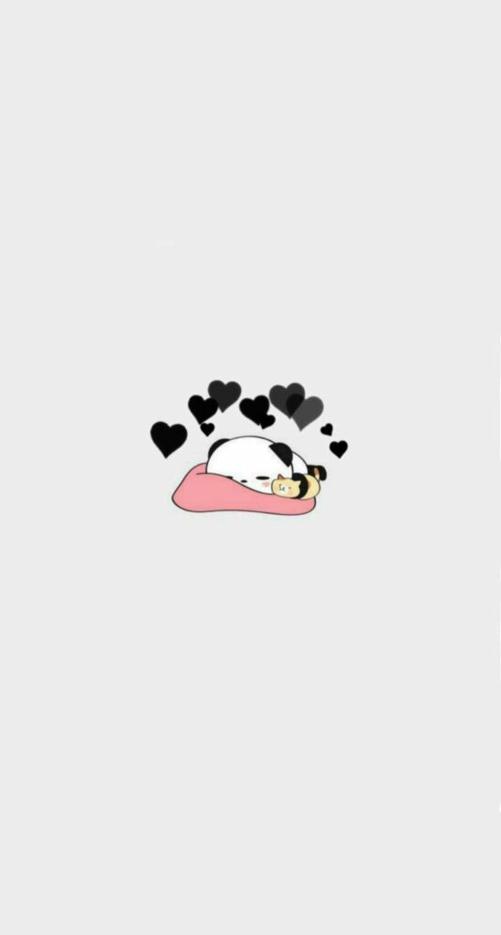 Adorable Panda and Cat Minimalist Wallpaper on Light Grey Background
