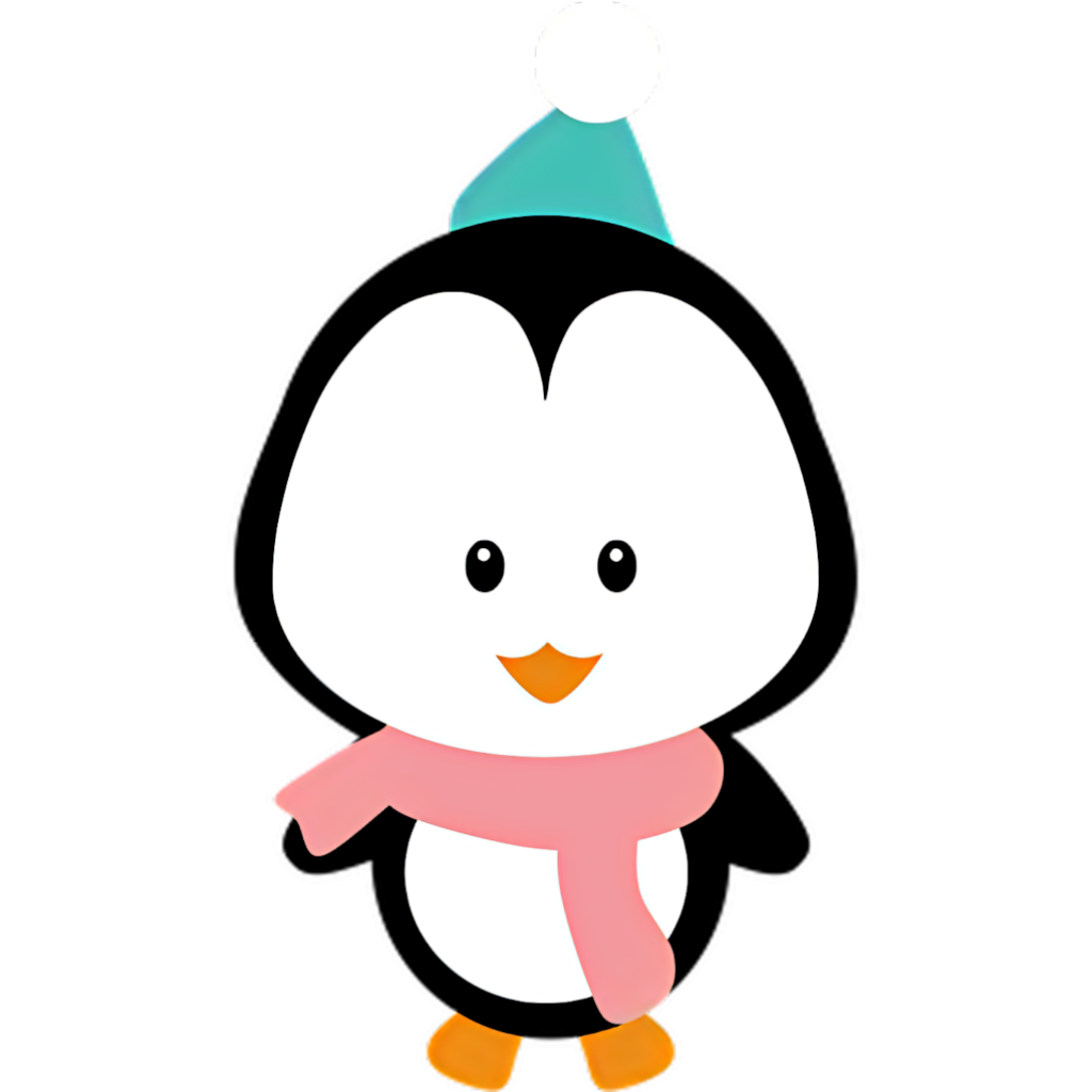 Adorable Penguin Cartoon Wallpaper with Pink Scarf & Blue Hat