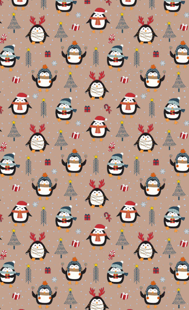 Adorable Penguin Christmas Scene Wallpaper with Festive Decor