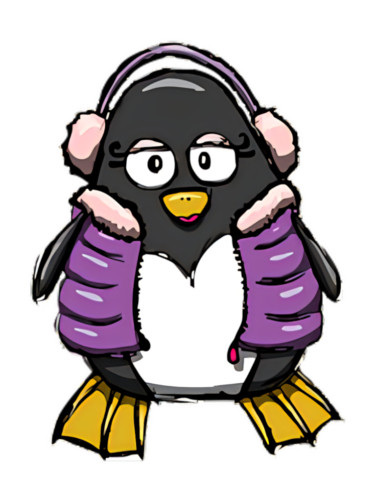 Charming Cartoon Penguin in Cozy Headphones - Cute Wallpaper Background