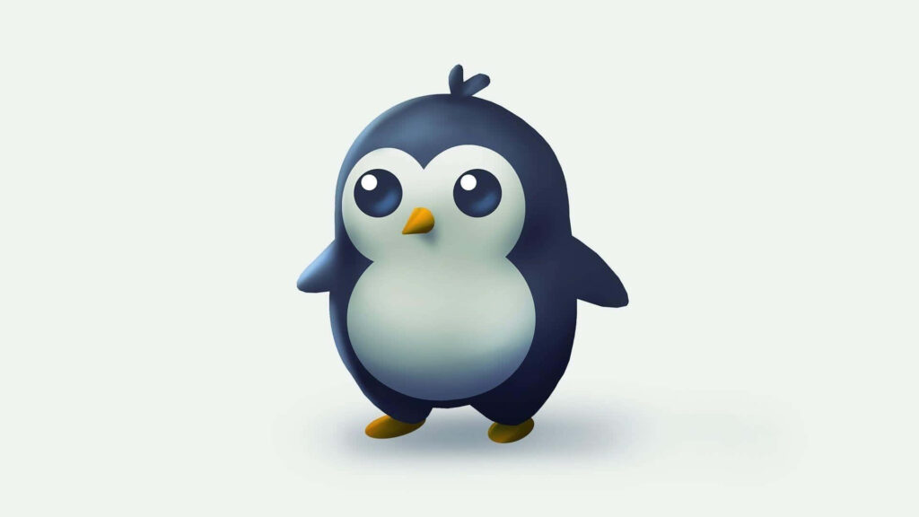 Adorable Cartoon Penguin Wallpaper on Iceberg - Whimsical Background