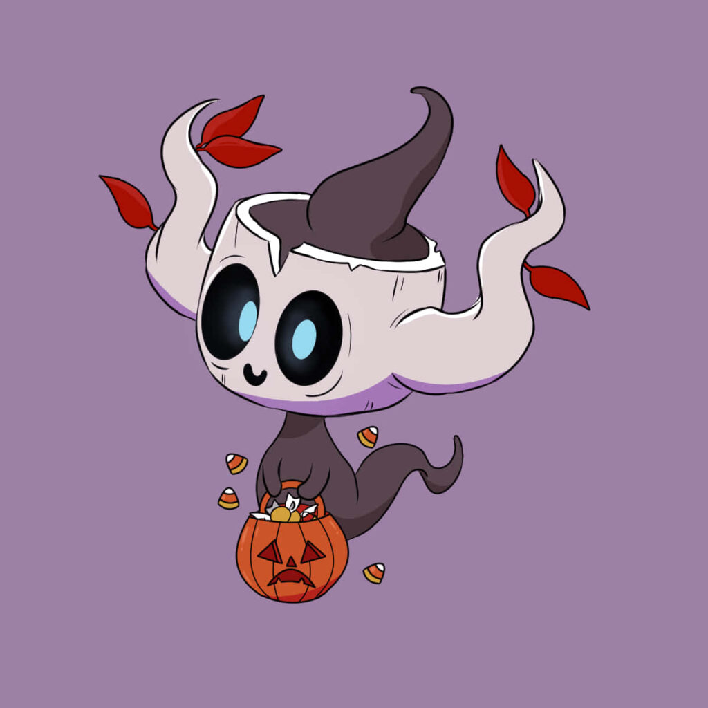 Cute Phantump with Halloween Pumpkin Wallpaper - Festive Purple Scene