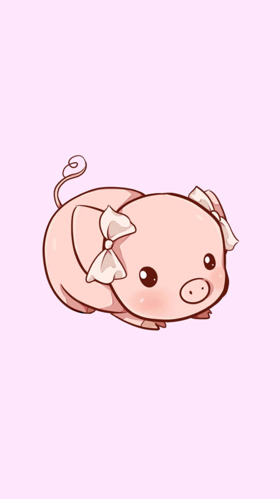 Charming Cute Piggy Wallpaper with Ribbon on Pink Background