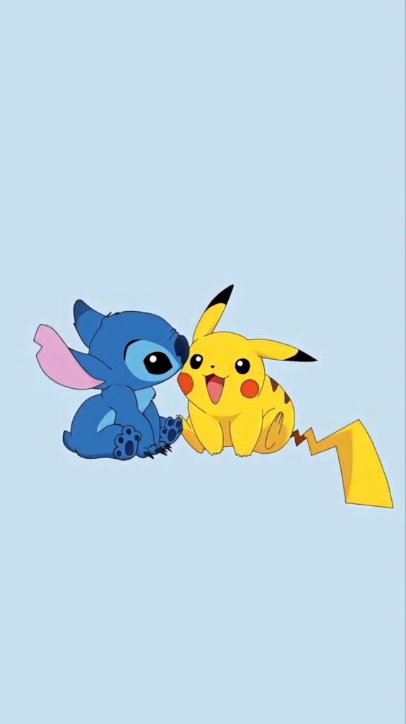 Cute Pikachu & Stitch Wallpaper on Soft Blue Background