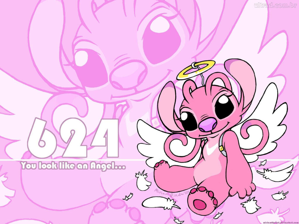 Whimsical Pink Wallpaper: Angel Character with Feathers & Halo