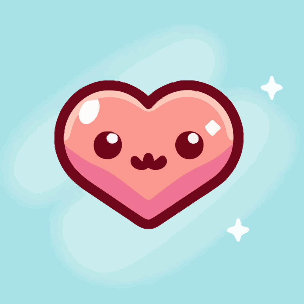 Adorable Pink Heart Wallpaper: Cute Face on Light Blue Background