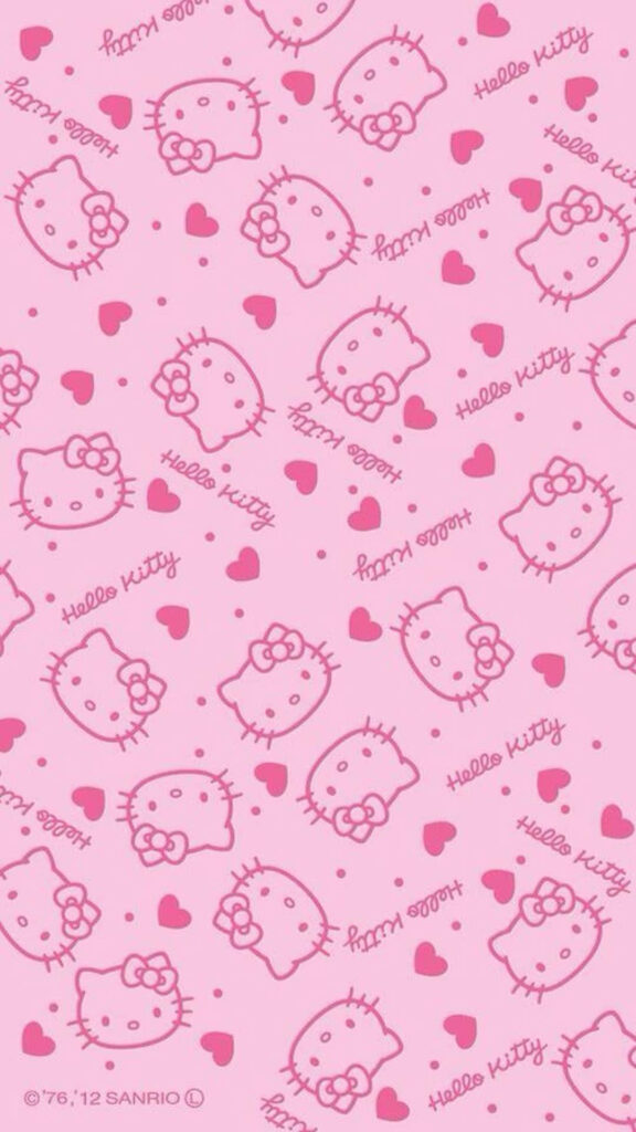 Cute Pink Hello Kitty Wallpaper with Hearts & Adorable Illustrations