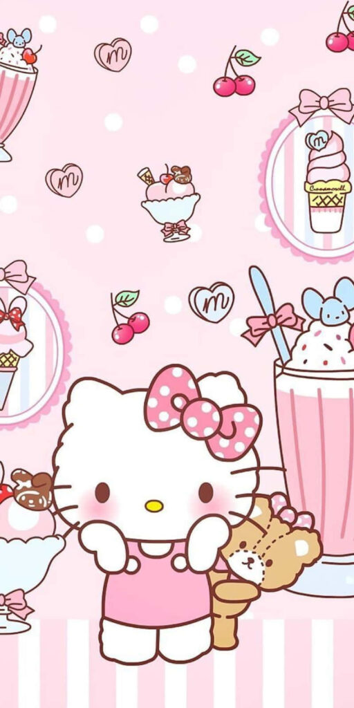 Charming Pink Ice Cream Character Wallpaper with Cute Accessories