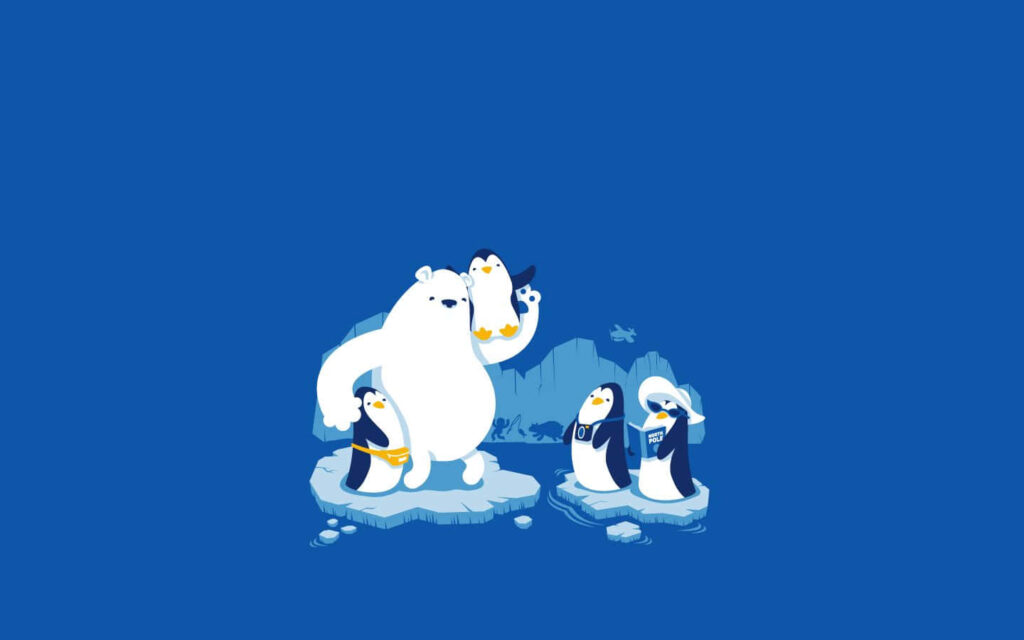 Adorable Polar Bear & Penguins Wallpaper | Cozy Ice Scene Design