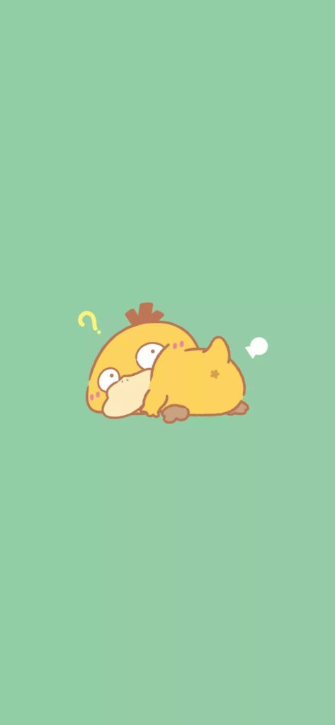 Serene Psyduck: Tranquil Green Mobile Wallpaper with Delightful 2D Cartoon Pocket Monster