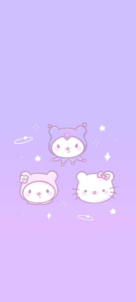Adorable Purple Cartoon Wallpaper with Hello Kitty & Star Accents