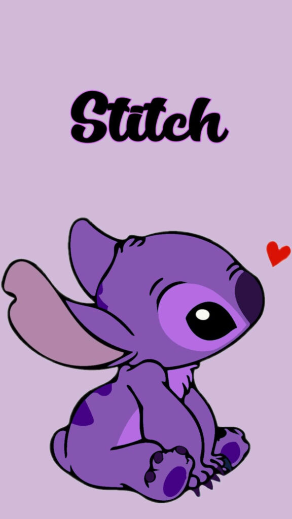 Adorable Purple Stitch Wallpaper with Heart & Playful Text