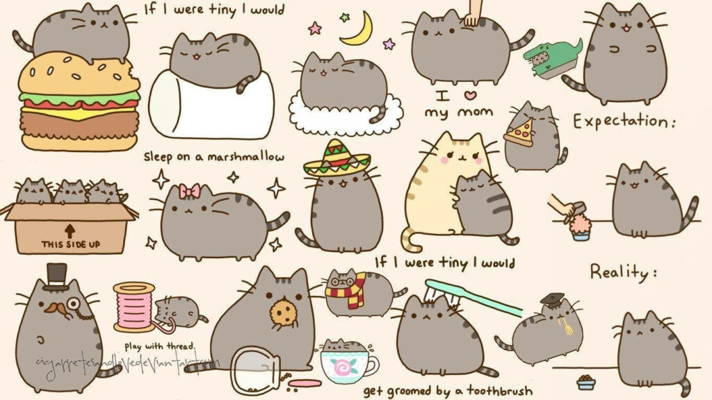 Express Your Purrr-sonality with Pusheen the Cat Sticker Wallpaper