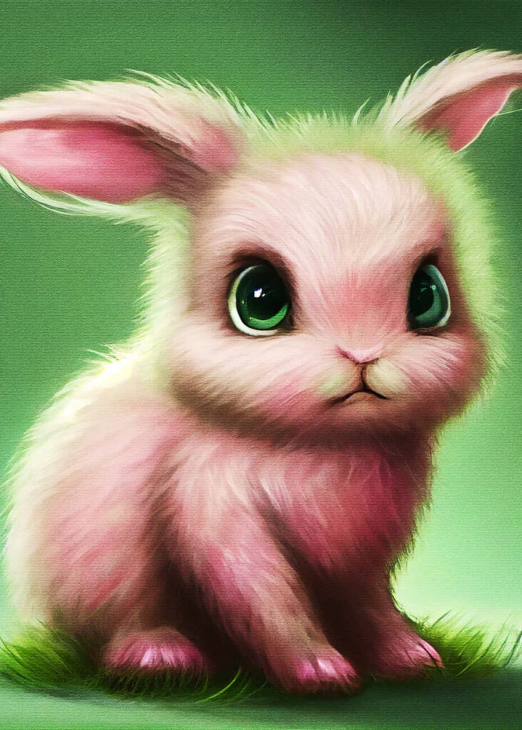 Charming Pink-Furred Rabbit Wallpaper on Soft Green Background
