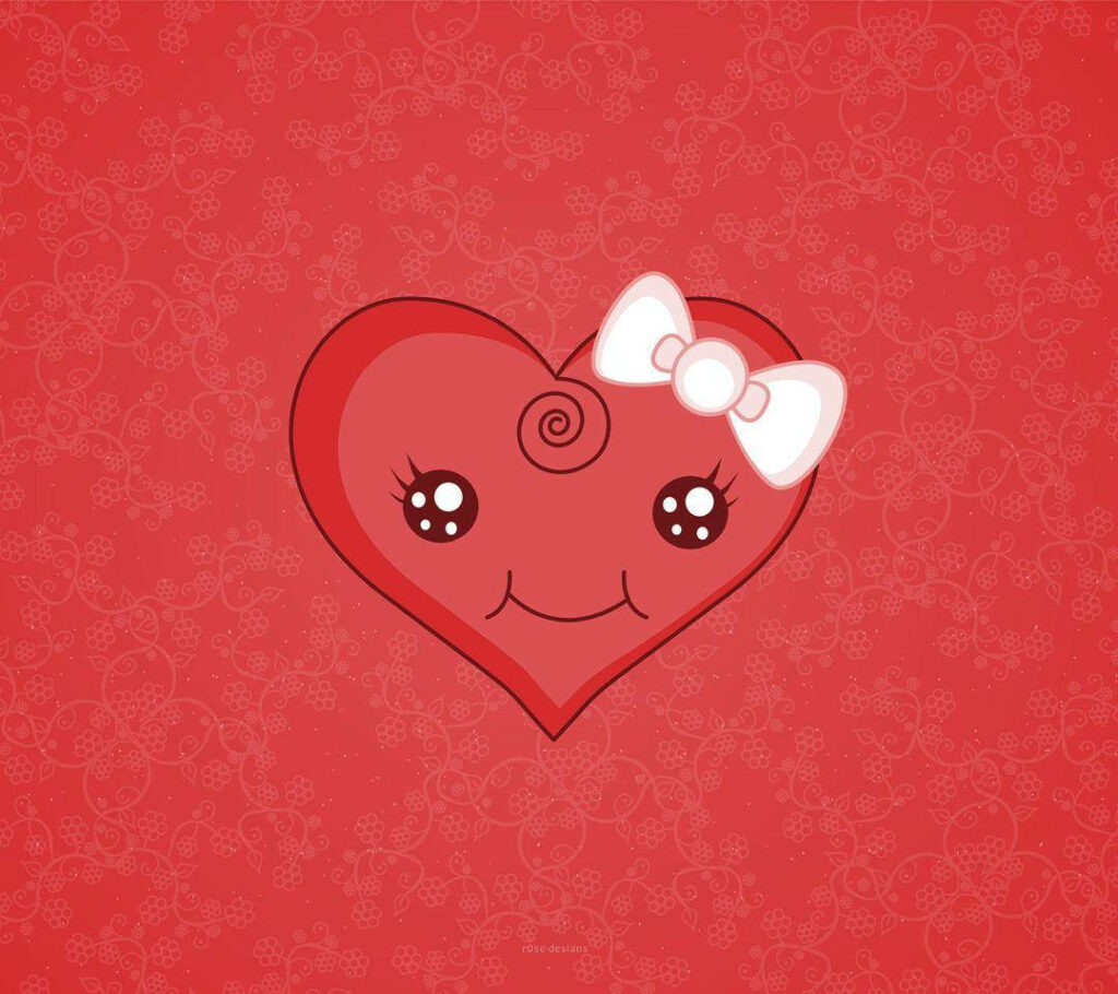 Adorable Red Heart Wallpaper with Pink Ribbon & Floral Background