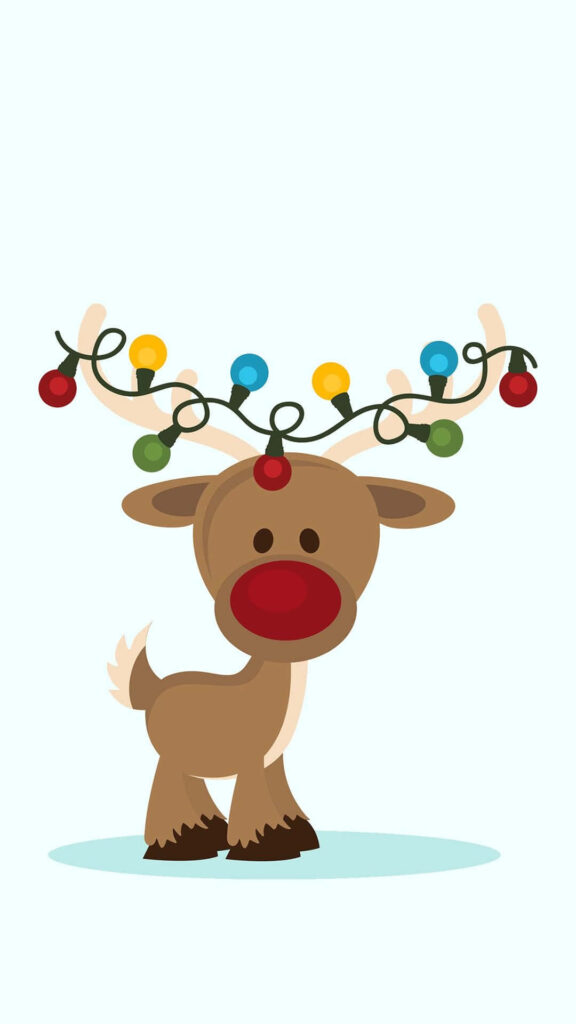 Adorable Reindeer Christmas Wallpaper with Colorful Lights