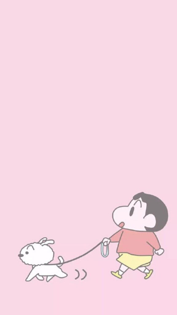 Cute Shin Chan & Shiro Minimalist Wallpaper on Soft Pink Background